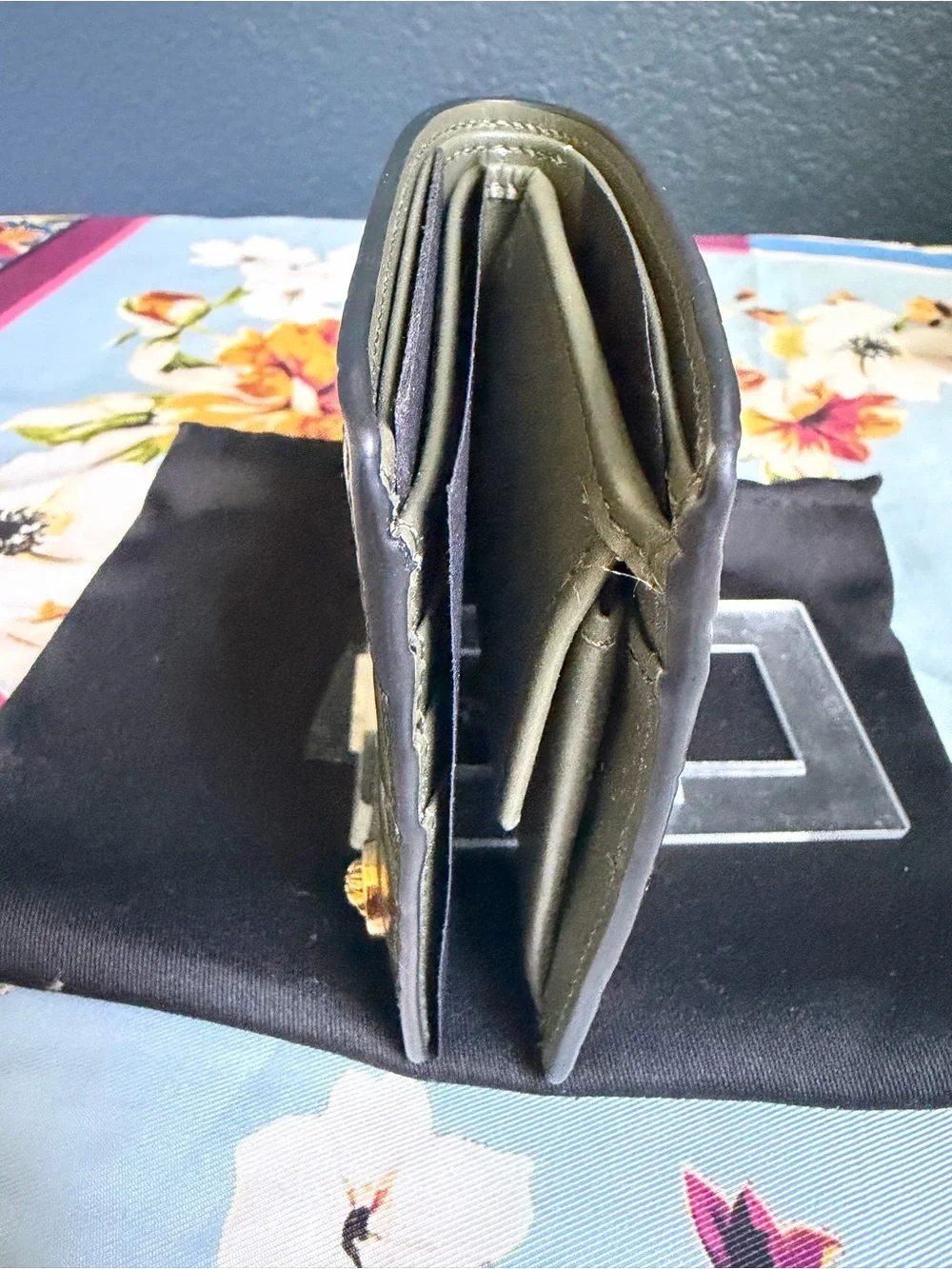 New Versace Olive Green Croc-Embossed Leather Bifold Wallet